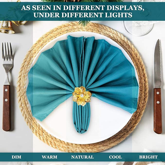 SuperO Set of 120 Cloth Napkins 17 x 17 Inch, Polyester Solid Washable Dinner Napkins with Hemmed Edges,Great for Restaurant, Wedding and Party(Peacock Blue)