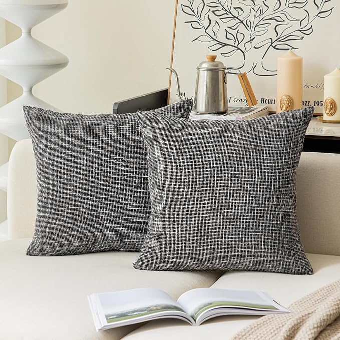 Kevin Textile Soft Faux Linen Square Decorative Cushion Cover Pillowcase with Hidden Zipper, 2 Packs, 20x20 inch, Black