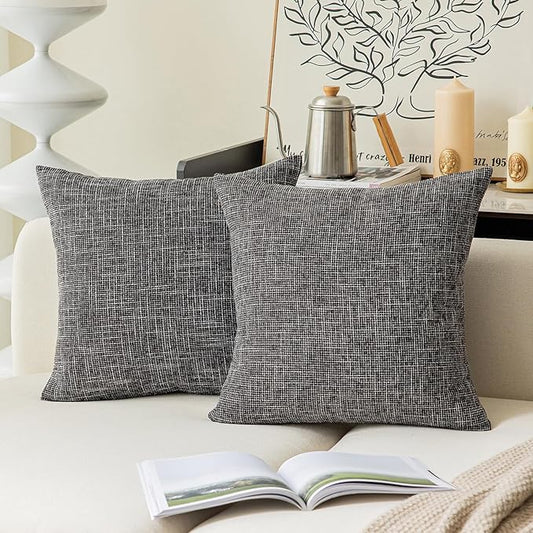 Kevin Textile Pillow Covers Decorative Lined Linen Euro Sham Throw Pillowcase for Bed Couch Sofa, 22"x22"(55cm), Black