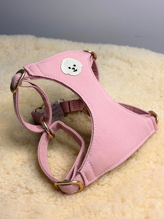 AetruffyPet 100% Cotton Dog Harness and Leash Set – Soft Breathable Vest for Small Dogs, Adjustable No-Choke Design, Lightweight Walking Set (XS/S/M) (Pink, XS)