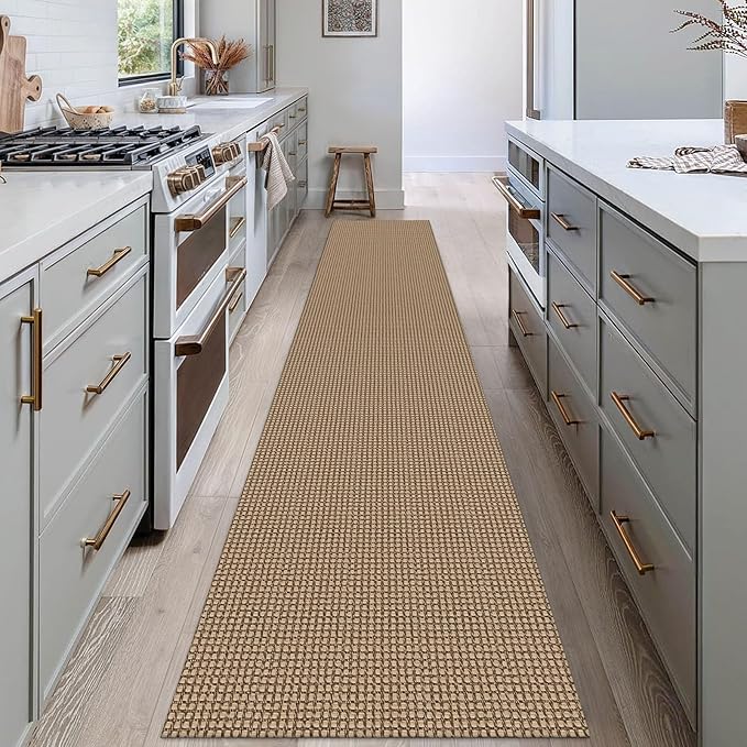 EARTHALL Woven Runner Rug 2x12 Ft Washable Runners for Hallways Extra Long Cotton Non Slip Rubber Backed Kitchen Runner Braided Indoor Floor Carpet for Entryway, Hall, Kitchen, Orange/Tan/Brown