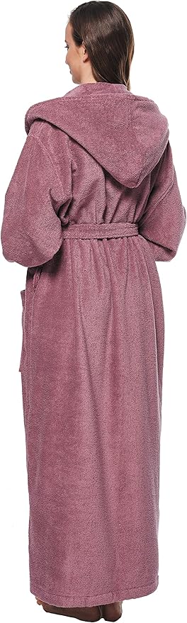 Arus Women's GOTS Certified Organic Cotton Hooded Full Length Turkish Bathrobe