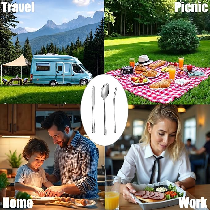 Travel Utensils Set with Steel Case, 6-Piece 18/8 Stainless Steel Spork and Reusable Straw Kit, Silent Locking Design, Portable Silverware for Camping, Office & Eco-Friendly Travel