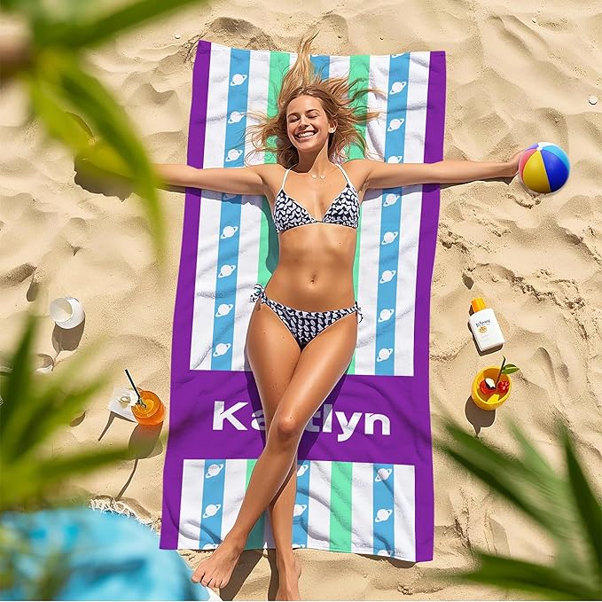 JML Custom Beach Towel with Name, Personalized Microfiber Beach Towel with Name, Large, Soft, Quick Dry & Absorbent for Swim, Pool,Adult,Summer Holiday,Vacation,Travel,Gift for Anniversary, Birthday