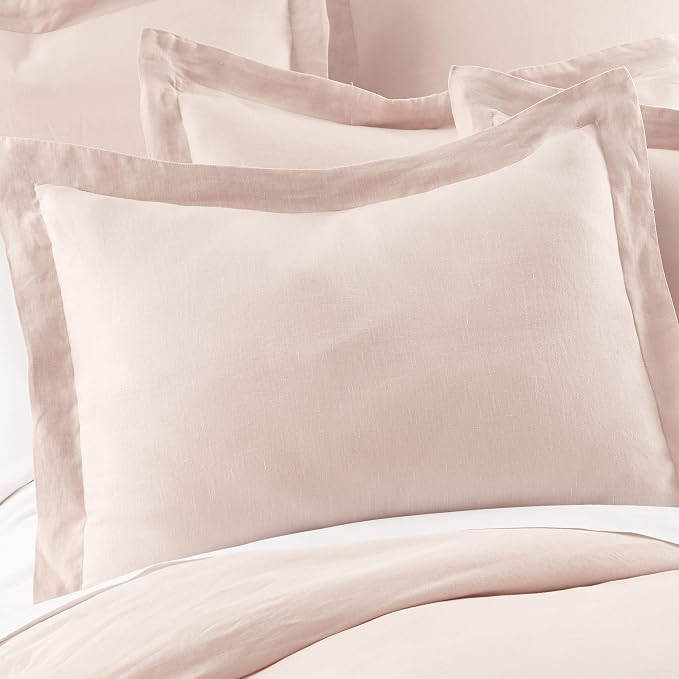 Levtex Home - 100% French Flax Linen - Full/Queen Duvet Cover - French Flax Washed Linen - Blush - Duvet Cover Size (90x94in.)