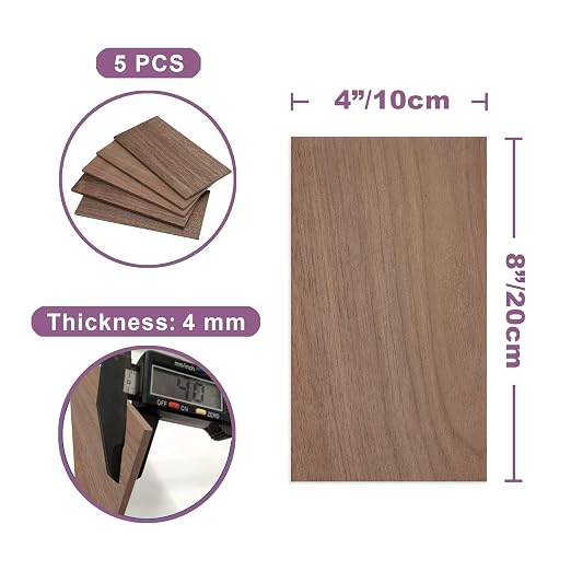 Walnut Wood Sheets Thin Lumber, Black Dark Unfinished Board for Crafts - Pack of 5 by Craftiff