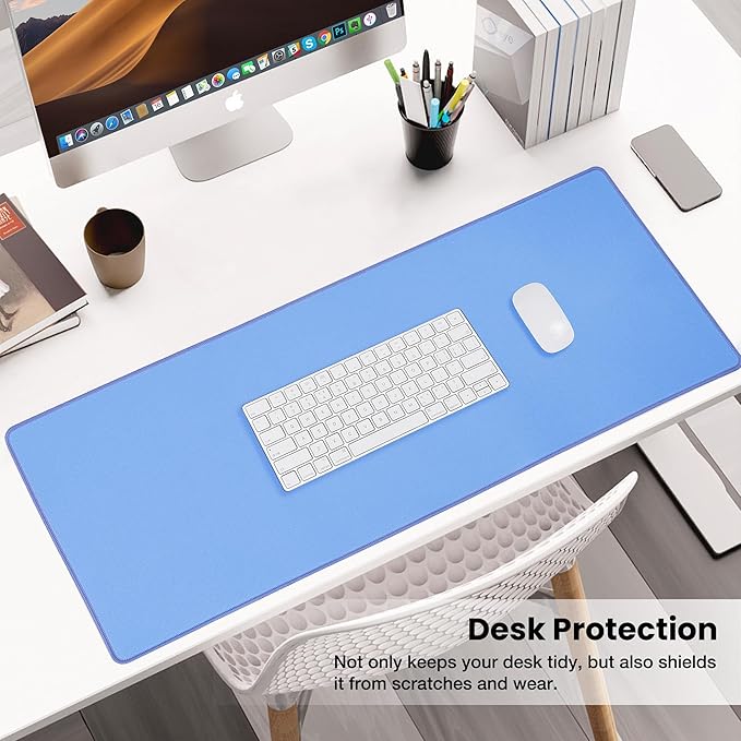 ALOANES Waterproof Mouse Pad, XL Gaming Keyboard Pad with Anti-Slip Base, Grain Jacquard Surface, Extend Desk pad for Gamer, Office & Home, Blue Mousepad 31.5"x 11.8"x 0.12"