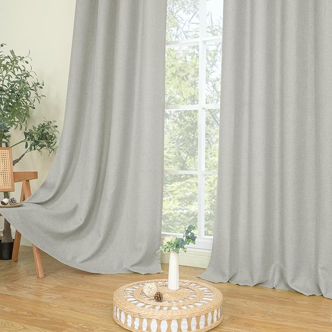 LAMIT Light Grey Linen Textured Curtains for Bedroom, 72 inches Grommet Thick Light Reducing Thermal Curtains Light Filtering Panels for Living Room/Farmhouse, Set of 2 Panels, W52 x L72