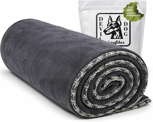 Dog Drying Towel for Dogs – Extra Large 24" x 35" Microfiber Dog Bath Towel, 1200 GSM Twisted Loop, Ultra Absorbent, Edgeless, Quick Dry for Bath, Beach & Travel, Gray