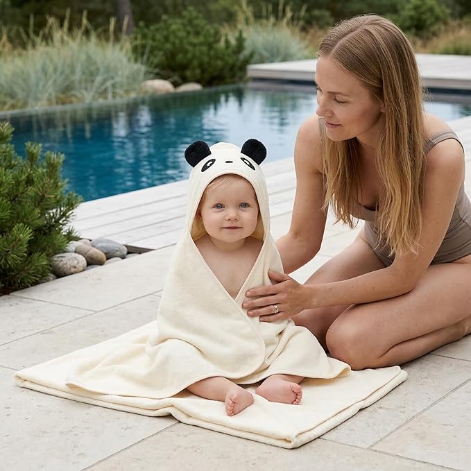 Hooded Baby Towel – 100% Organic Cotton Baby Bath Towels – Baby Boy and Girl Newborn Essentials - Super-Soft and Absorbent. (Panda)