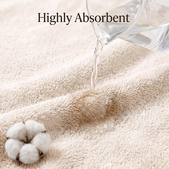 Maisonette Elegance 100% Organic Cotton Turkish Bathroom Towel Set, Soft & Absorbent, Ideal Quick Dry Luxury Hand, Large Luxury Bath Towels & Washcloths for Shower (6 Pack), Light Beige (Natural)