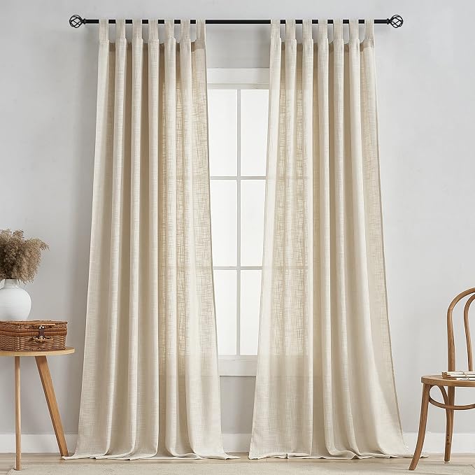 Sheer Curtains - Light Filtering, Machine Washable Tab Top Drapes for Living Room Bedroom (Beige, 52" W x 84" L, Pack of 2)