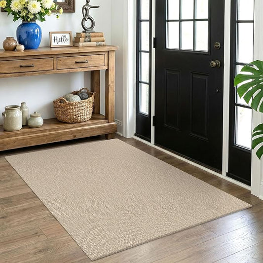 EARTHALL Washable Area Rug 4x5 Ft Non Slip Rugs for Entryway Braided Throw Rugs Bedroom Carpet Cotton Entry Rug Woven Floor Rug for Bedroom Dining Room Living Room, Send/Beige