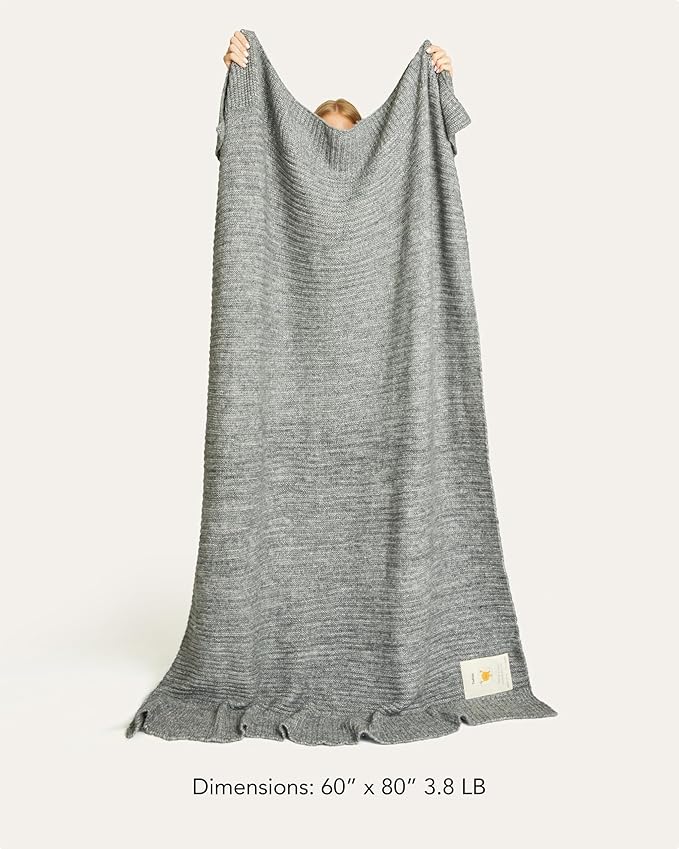 UnHide Melange Knit Blanket - 60" x 80" Textured & Ultra-Soft Wool Throw - Timeless & Breathable Knitted Blanket for Bedroom & Living Room - Silver Fox