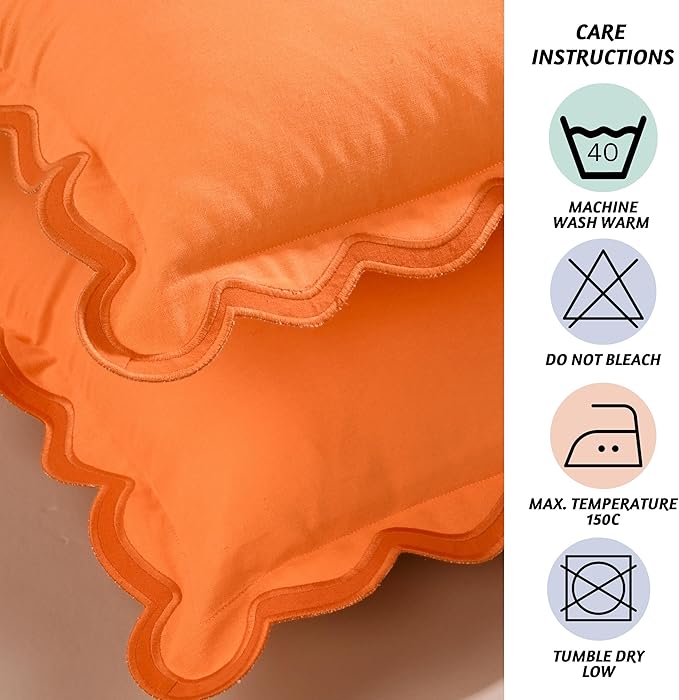 Folkulture Throw Pillow Covers | (18 x 18) Set of 2 Orange Pillow Covers for Living Room Decor | Boho Throw Pillow or Accent Pillow | Scalloped Pillow Cover for Housewarming Gifts & Summerween Decor