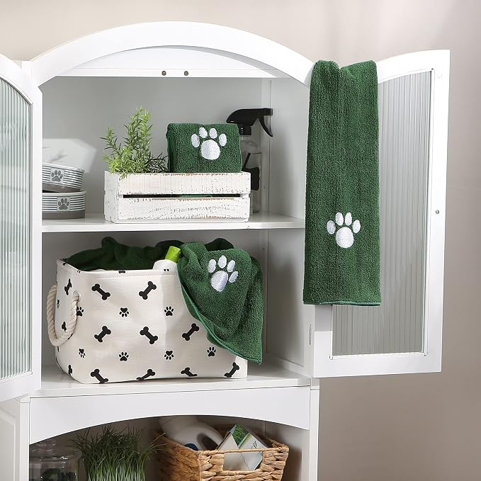Bone Dry Pet Grooming, Embroidered Microfiber Towel Drying Collection, 15x30, Hunter Green