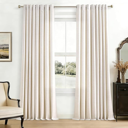 120 Inch Curtains Extra Long Birch Natural Linen Semi Sheer Grommet Ring Top Drapes Thick Linen Privacy Non See Through 2 Panel Curtain for Large Window 10 Ft 52x120