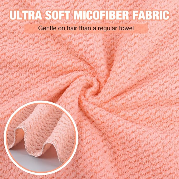 3 Pack Microfiber Hair Drying Towels for Women, Super Absorbent Microfiber Hair Towel for Curly Hair, Hair Drying Towel Wrap for Hair Care with Elastic Strap