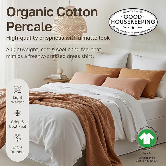 California Design Den Pack of 2 Extra Long Twin Sheets Set - 100% Organic Cotton Bed Sheets, Crisp Percale Feel, Deep Pockets, Lightweight Bedding Set - True Ivory