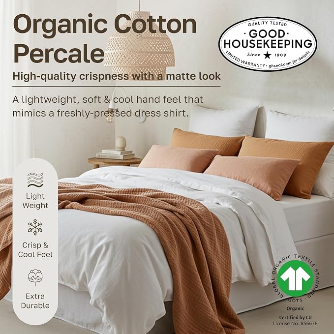 California Design Den Pack of 2 Twin XL Sheet Sets - 100% Organic Cotton, Crisp and Breathable Percale Twin XL Bed Sheets, Deep Pockets, Lightweight Bedding Set - White
