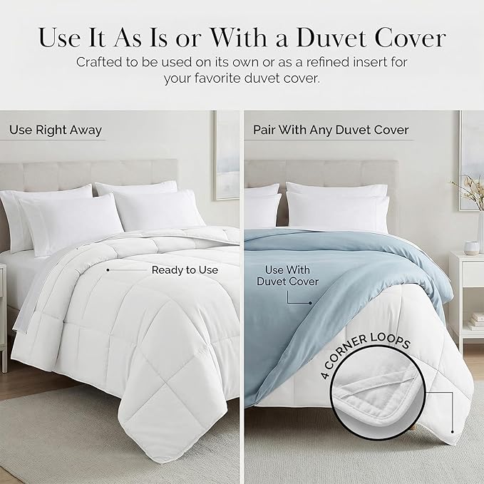 Southshore Fine Living, Inc. White Comforter Full Size, Queen Down Alternative Comforter Only, Fluffy Duvet Insert Full/Queen Size Bedding, Cozy Bedding for All Seasons, Bright White Comforters