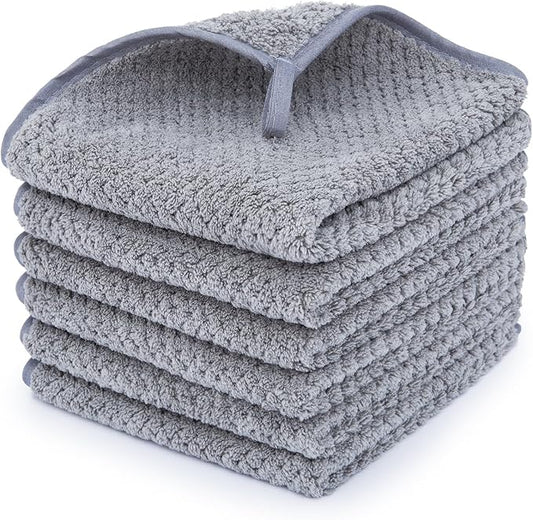 MaopaoBeauty Washcloth Set for Bathroom - Quick Drying - Ultra Soft Microfiber Absorbent Towel for Bath Fitness, Gym, Shower, Hotel, and Spa - 13x13 Inch | Set of 6, Grey