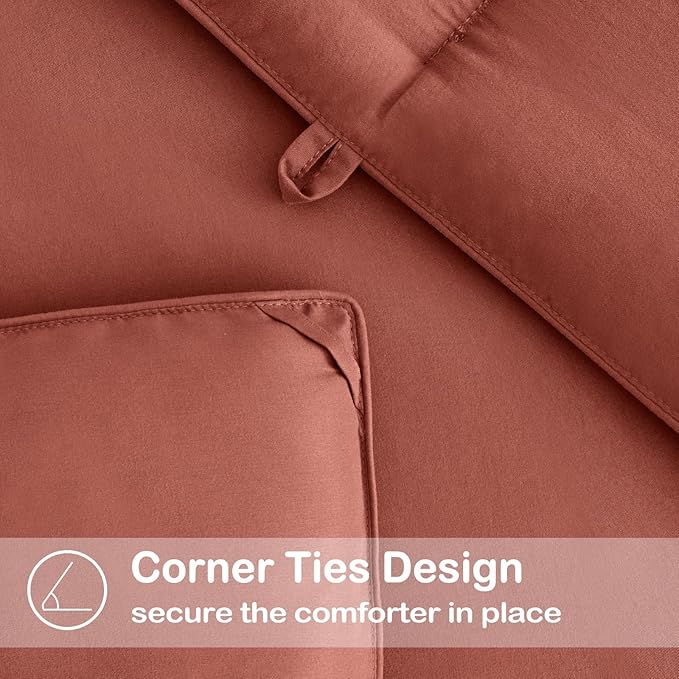 EASELAND Queen Size Down Alternative Comforter - Quilted Duvet Insert for All Seasons, Soft Lightweight with Corner Tabs, Summer Winter Warm Bedding, Terracotta 88×88 Inches
