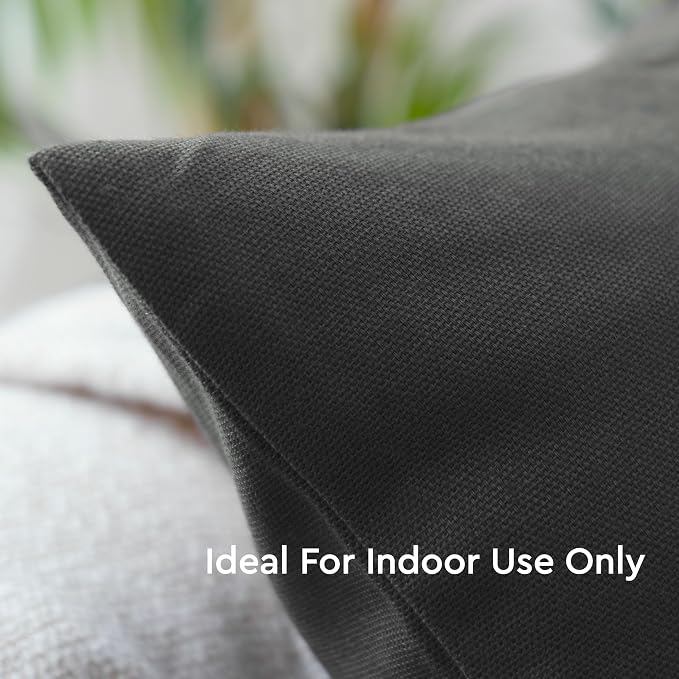 Encasa XO Throw Pillow Covers 20x20 in Set of 4 Charcoal Grey | No Inserts | Cotton Pillow Covers for Living Room, Bed, Sofa, Couch | Decorative Cushion Covers with Improved Zipper