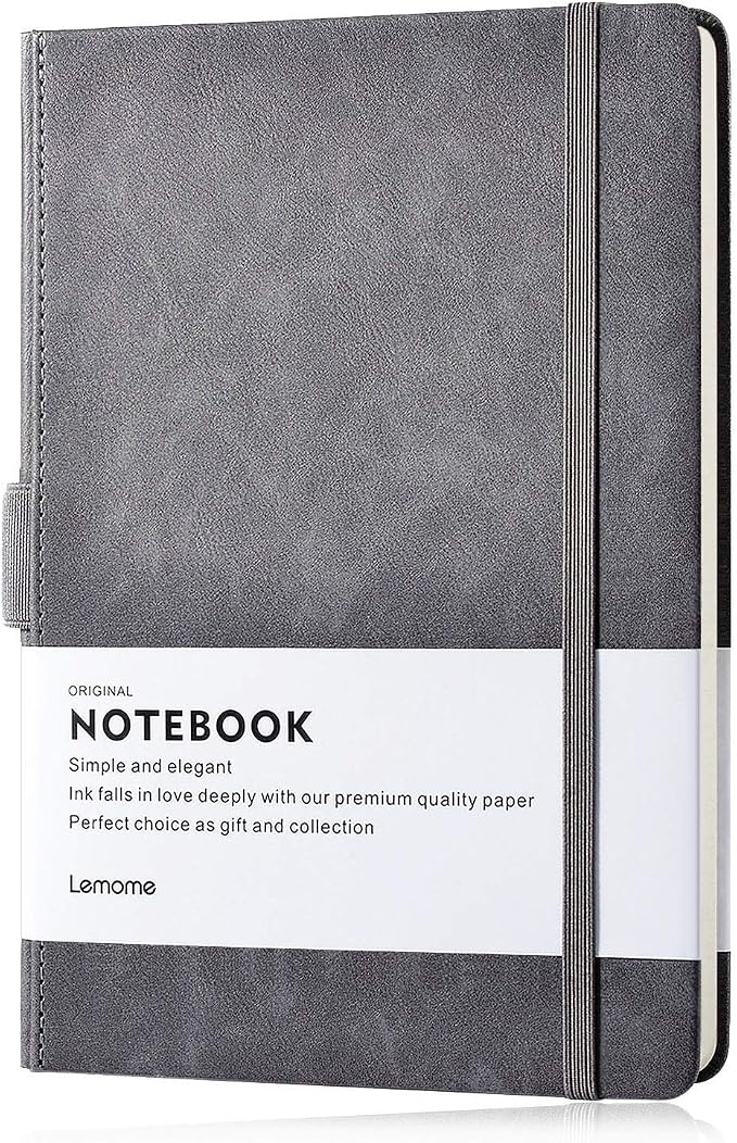 Lemome Thick Classic Notebook with Pen Loop - A5 College Ruled Hardcover Writing Notebook with Pocket + Page Dividers Gifts, Banded, Large, 180 Pages, 8.4 x 5.7 in