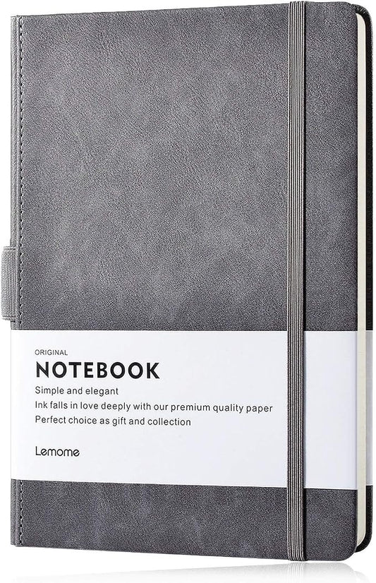Lemome Thick Classic Notebook with Pen Loop - A5 College Ruled Hardcover Writing Notebook with Pocket + Page Dividers Gifts, Banded, Large, 180 Pages, 8.4 x 5.7 in
