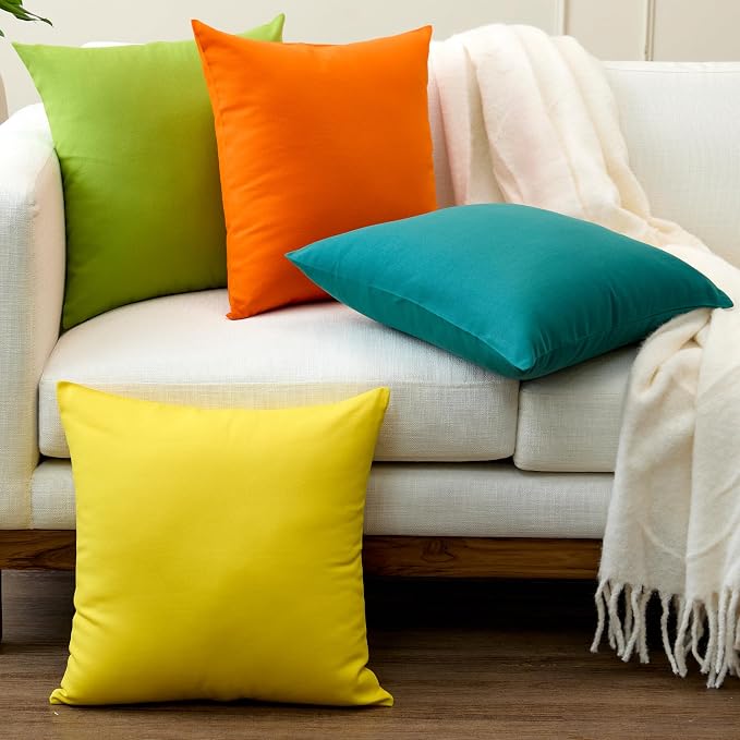Encasa XO Throw Pillow Covers 24x24 in Set of 4 Bright Combo | No Inserts | Cotton Pillow Covers for Living Room, Bed, Sofa, Couch | Decorative Cushion Covers with Improved Zipper