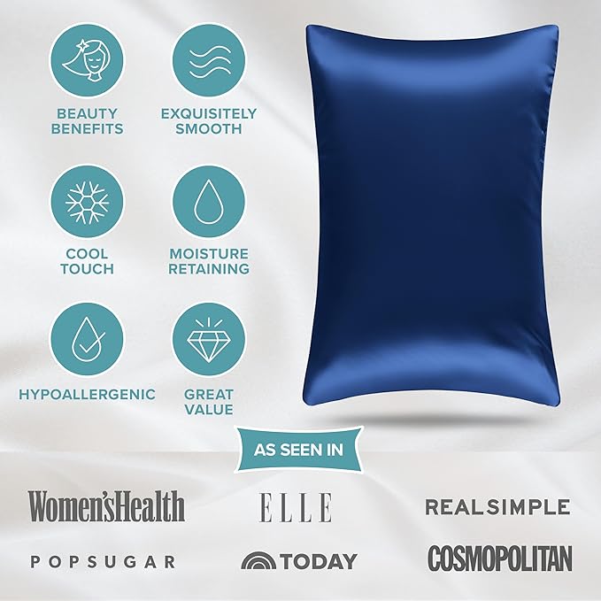 Bare Home 100% Mulberry Silk Pillowcase for Hair and Skin - Ultra Premium 6A Grade 19 Momme Silk Pillow Case - Hidden Zipper - Breathable Cooling Pillow Cover (Standard, Dark Blue)