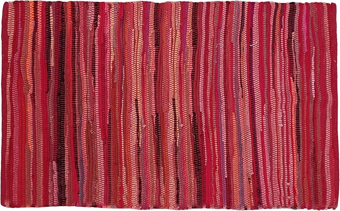 Ramanta Home Hand Woven Cotton Chindi Rug 3'x5' - Red, Braided Recycled 100% Cotton Rug for High Traffic Area, Farmhouse Boho Rugs for Living Room, Kitchen Entryway Bedroom Floor Mat - 36"x60"