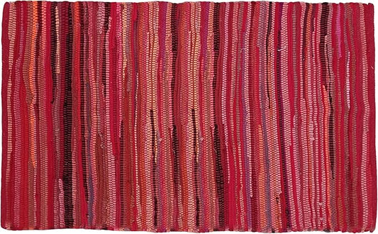 Ramanta Home Hand Woven Cotton Chindi Rug 3'x5' - Red, Braided Recycled 100% Cotton Rug for High Traffic Area, Farmhouse Boho Rugs for Living Room, Kitchen Entryway Bedroom Floor Mat - 36"x60"