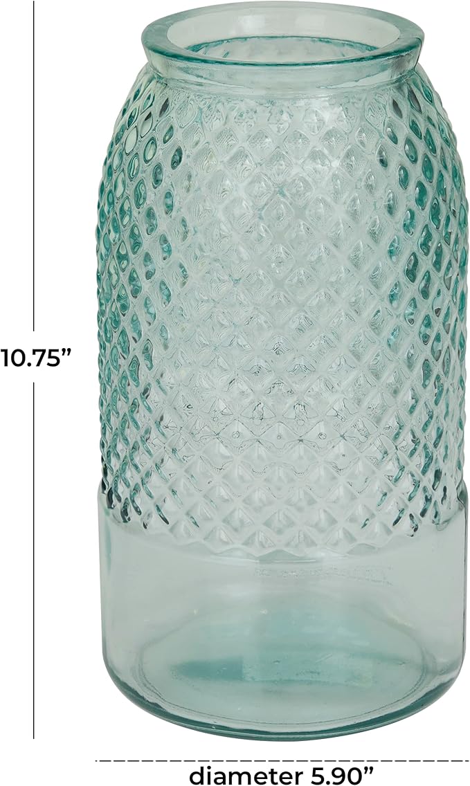 Deco 79 Recycled Glass Decorative Vase Spanish Decorative Container, Decorative Keepsake Box 6" x 6" x 11", Blue