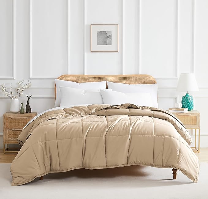 Southshore Fine Living, Inc. Beige Comforter, Twin Size Bedding, Cozy, Down Alternative Fluffy Comforter for Dorm Room, Machine Washable Twin XL Comforters, Pet Hair Resistant Bedding, Soft Sand