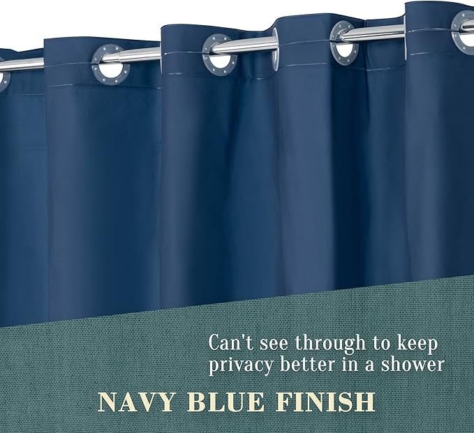 No Hook PEVA Shower Curtain or Liner - 8G Heavy Duty Blue Bathroom Shower Curtain No Hooks Required, Waterproof Plastic & PVC Free, Standard Size 71 x 74, Navy Blue