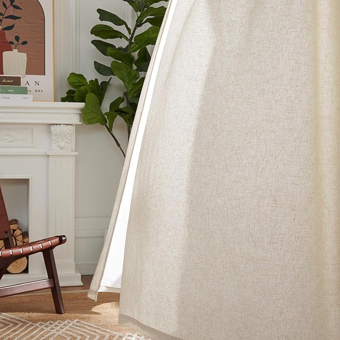 jinchan Linen Blend Curtains for Living Room 108 Inch Length Extra Long 2 Panels Curtains for Sliding Glass Doors, 50 Inch Wide Drapes with Rod Pocket Back Tab(50W x 108L, Ecru)