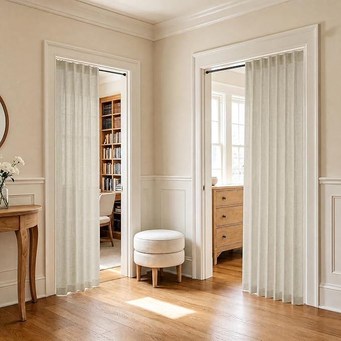 Pitalk Beige Curtains 78 Inches Long for Sliding Glass Door 2 Panels Set Rod Pocket Tab Modern Farmhouse Semi Sheer Flax Linen Drapes Light Curtains for Living Room Pinch Pleated Look 52 x 78 Length
