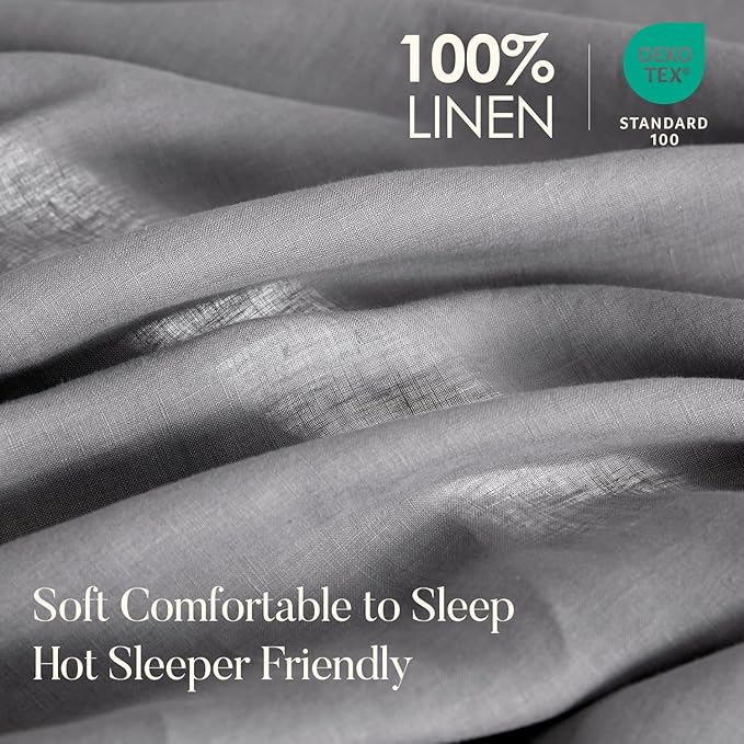 DAPU 100% Linen Duvet Cover Set - Pure Natural French Flax Linen with Corner Ties and Zipper Closure Soft Breathable Durable for Hot Sleepers 1 Duvet Cover 2 Pillowcases (Earl Gray, King)