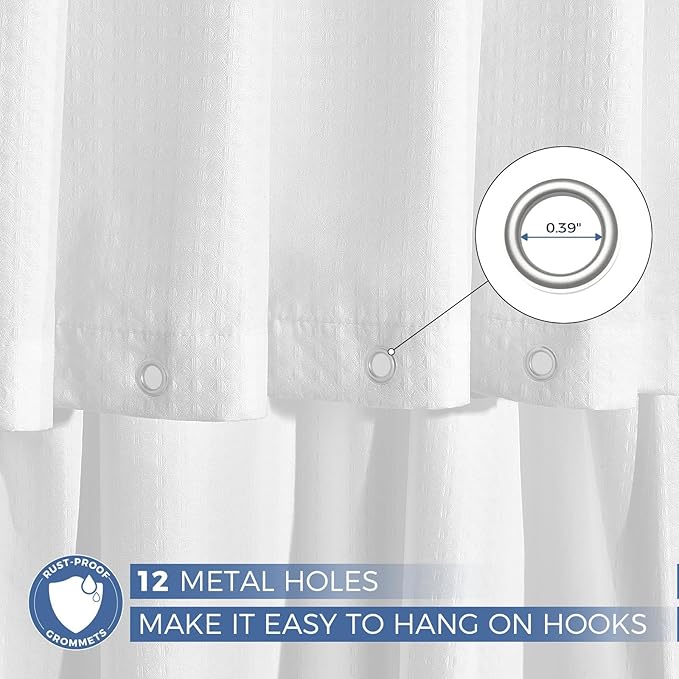 downluxe Waterproof Fabric Shower Curtain Liner, Soft Cloth Shower Liner with Magnets, Machine Washable & Hotel Quality Bathroom Curtain, 72" W x 72" L, Waffle White
