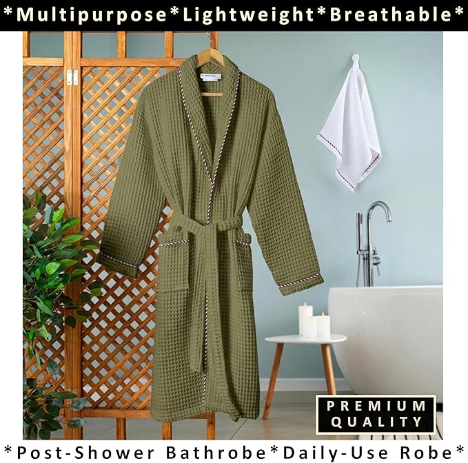 PÜSKÜL Luxury Waffle Robe for Women & Men - Natural 100% Turkish Cotton Bathrobe - Housecoat Womens & Housecoat Mens
