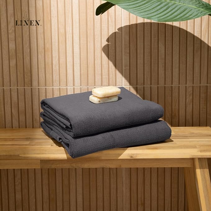 100% Organic Cotton Bath Towel Set of 2 | Luxury 650 GSM Beach & Spa Towels | Soft Large Quick Dry Towel for Bathroom | Waffle Terry Weave | Grey 35x60