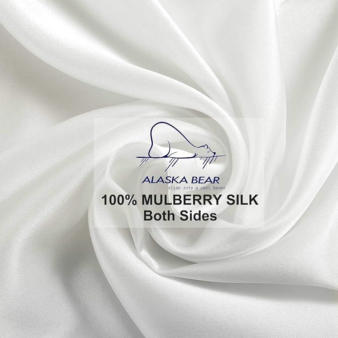 ALASKA BEAR Silk Pillowcase for Hair and Skin, Grade 6A 100% Mulberry Silk Pillow Cases Standard Size for Bliss Sleep with Random Color Scrunchy Gift Set Better Than Poly Satin, 1pc, Ivory White