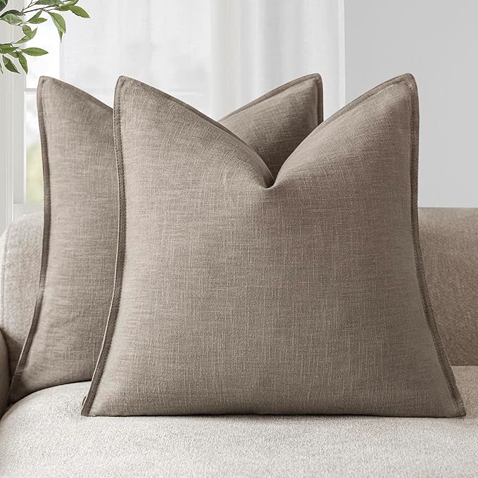 Foindtower Set of 2, Decorative Linen Soild Throw Pillow Covers Soft Accent Euro Cushion Case Farmhouse Neutral Pillowcase for Chair Couch Sofa Bedroom Living Room Home Decor 22 x 22 Inch Brown Tan