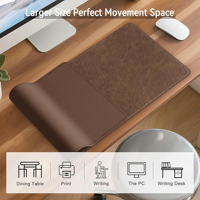 Imitation Crazy Horse Leather Desk Mat - Waterproof Desk Pad - Ideal for Large Mouse Pad and Desk Mats on Top of Desks (Brown+Brown, 25"*13")