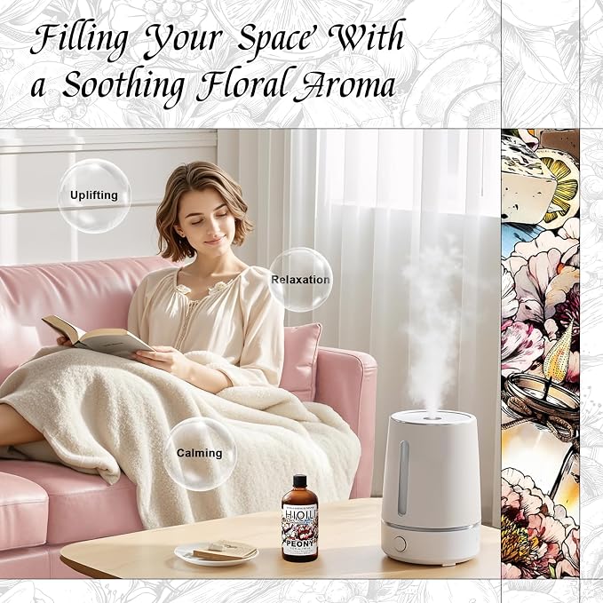 HIQILI Peony Fragrance Oil for Diffuser, Candle & Soap Making - 5.07 Fl Oz | Idea for Making Women's Perfume, Car Air Freshener, Skin & Body Care - 150 ML