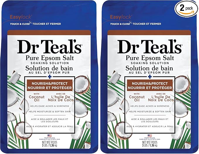 Dr Teal's Salt Soak with Pure Epsom Salt, Nourish & Protect with Coconut Oil, 3 lbs (Pack of 2)