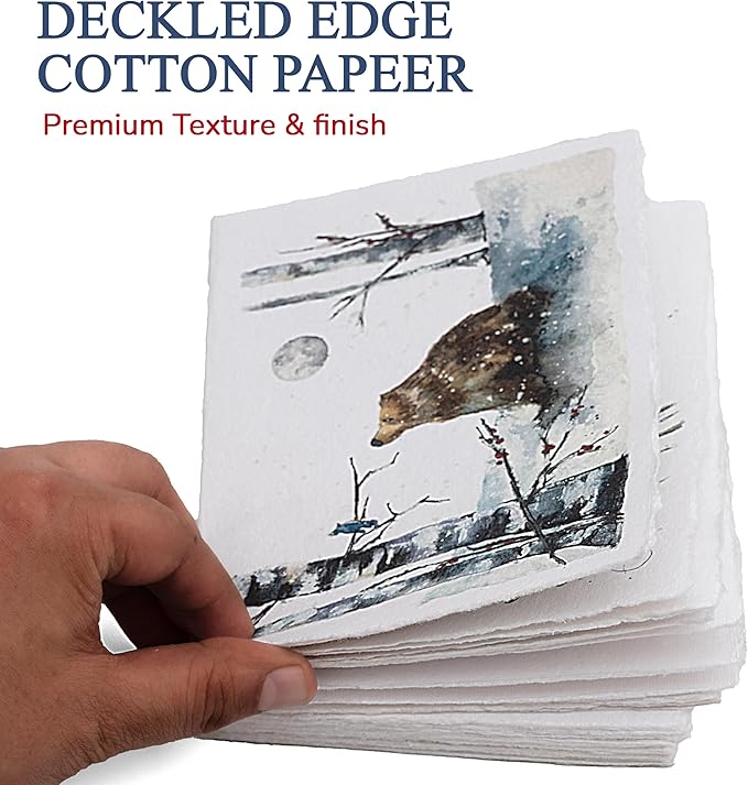 WANDERINGS Handmade Deckle Edge Blank Greeting Cards & Envelopes – Sympathy, Memorial & Thank You Cards – 300 GSM Cotton Paper – 20 Cards (4 Designs) – 5x7 Artisan Cards