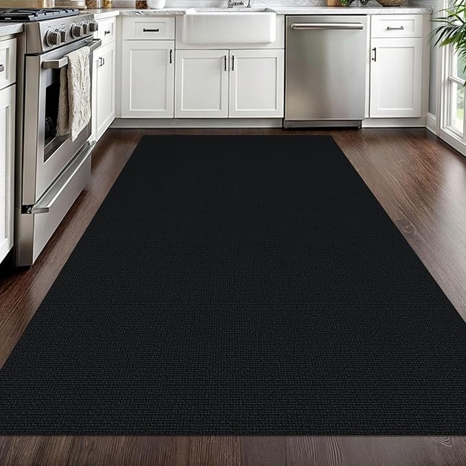 EARTHALL Washable Area Rug 4x6 Ft Non Slip Rugs for Entryway Braided Rubber Backed Bedroom Carpet Cotton Entry Rug Woven Floor Carpets for Bedroom Dining Room Living Room, Black/Grey